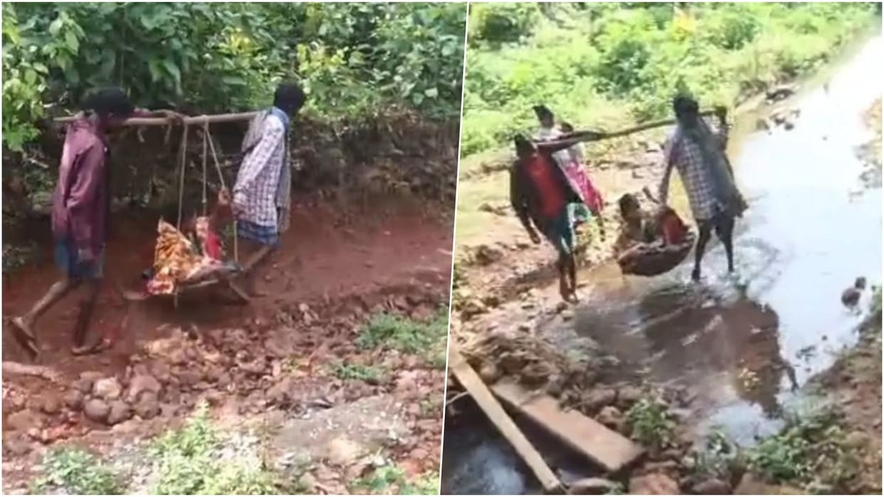 Balrampur News: Road Missing in Bhainsapath, Sick Woman Carried in Makeshift Stretcher to Hospital