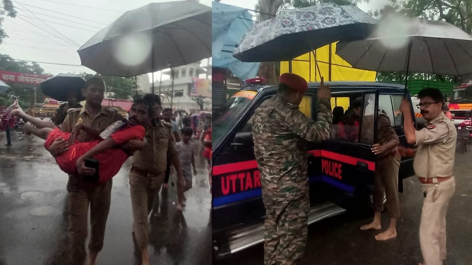Meerut: Constable moved by the devotion and grit of a differently-abled Kanwariya amidst the rain