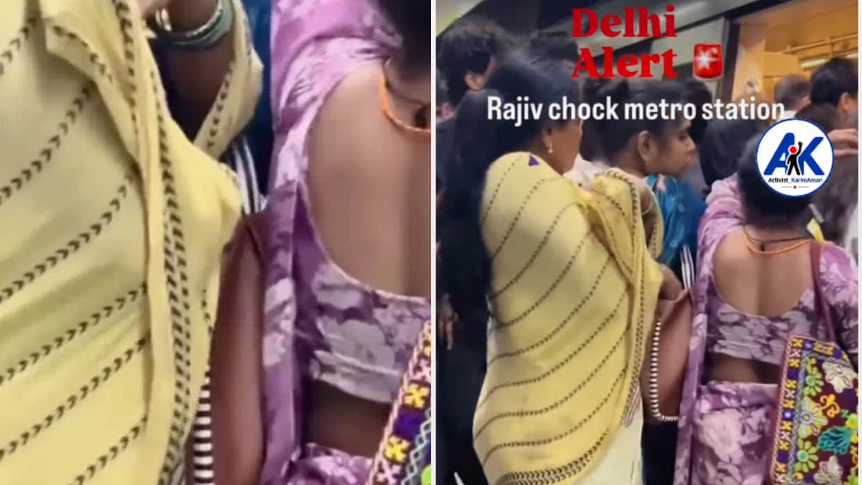 Delhi Metro Viral Video Woman Allegedly Caught Trying to Steal From Passenger Purse Amid Crowd
