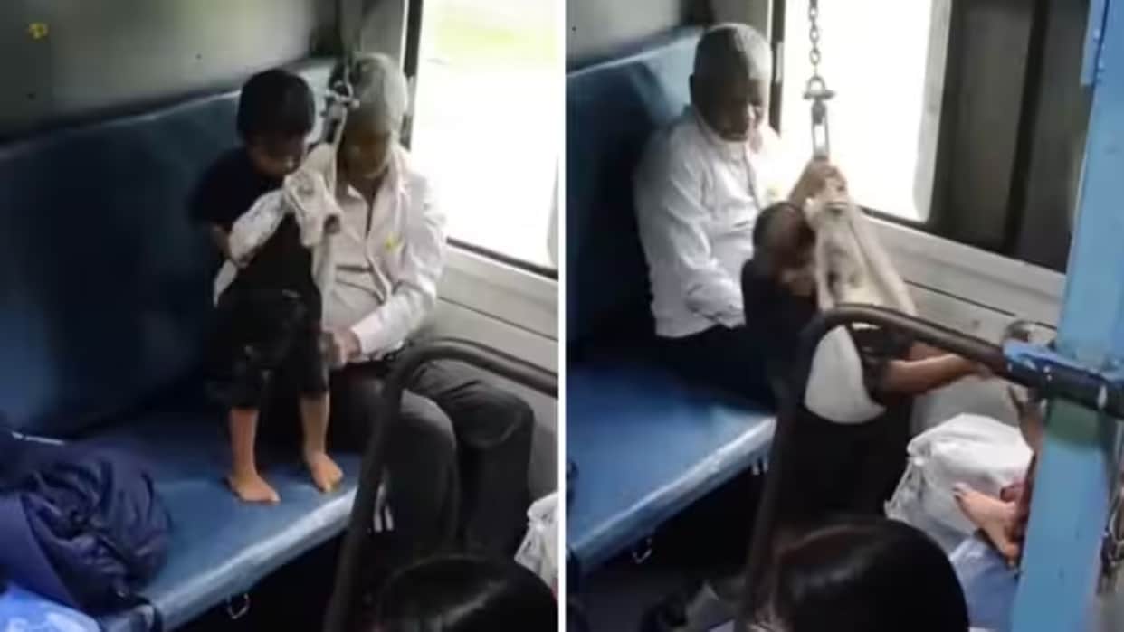 Grandfather Creates a Makeshift Swing Inside Train to Comfort Crying Grandson Video Wins Hearts Online