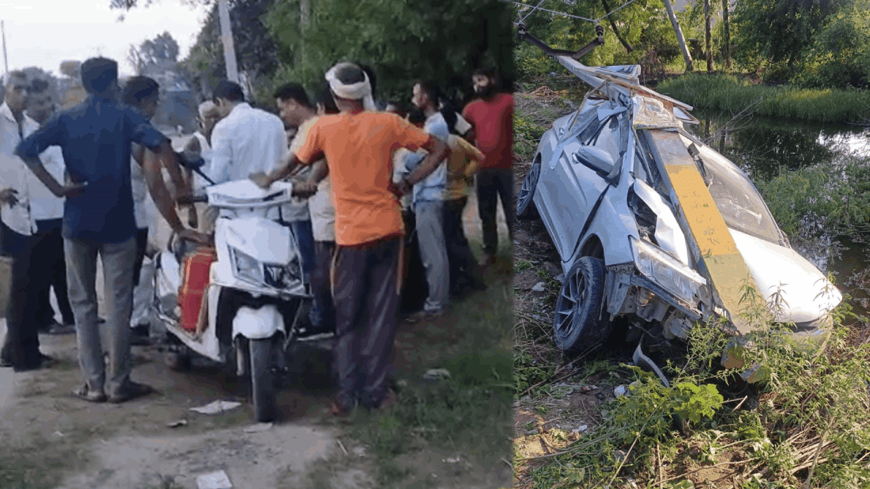 car went out of control on Garh-Syana Road after  dog suddenly appeared in front of it