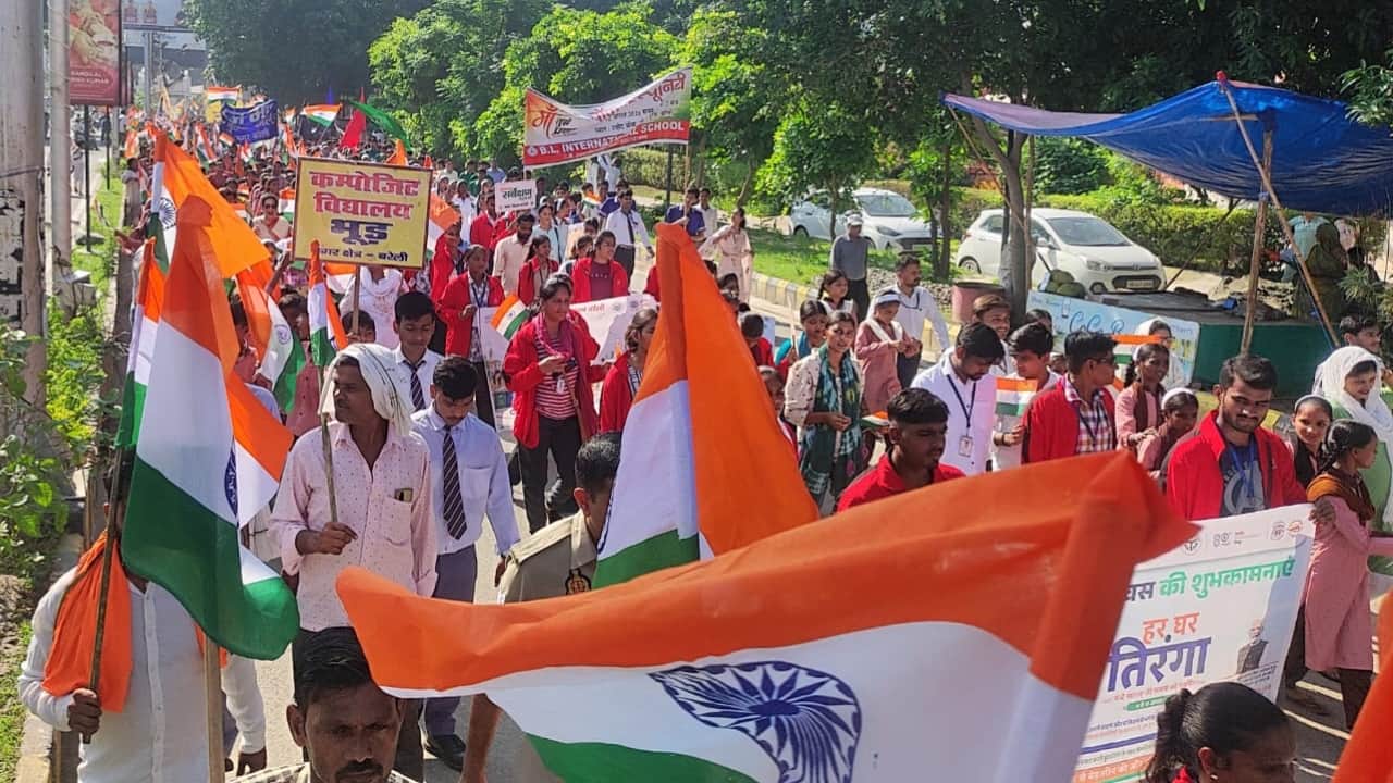 School children conveyed a message of unity at the Walk for Unity rally in Bareilly