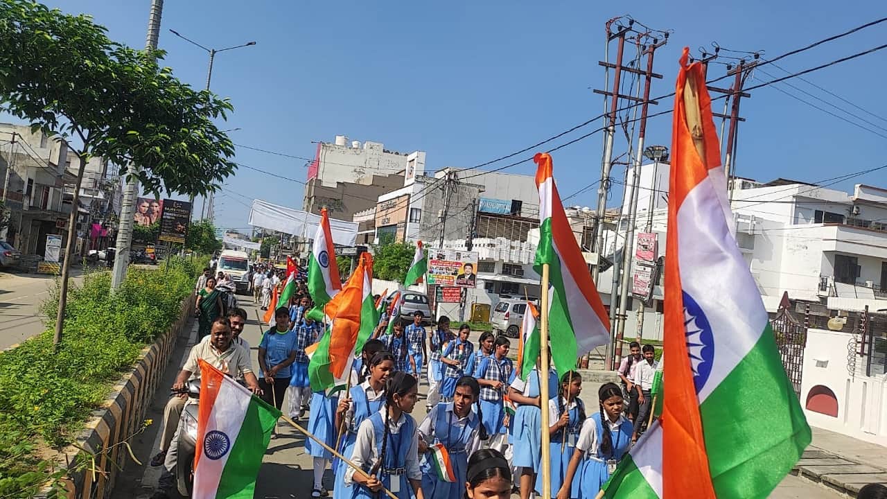School children conveyed a message of unity at the Walk for Unity rally in Bareilly
