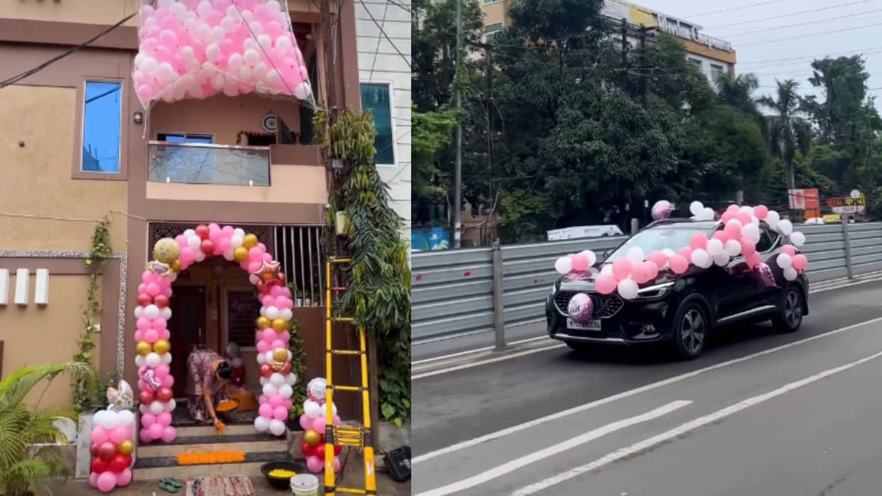 Couple celebrated hospital to home after daughter birth family and neighbors all joined in the celebration