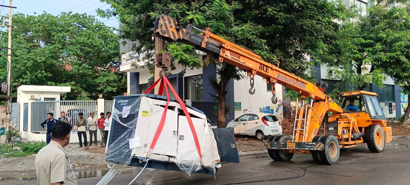 Crane overturns in Panchkula two people die after falling from fourth floor along with generator