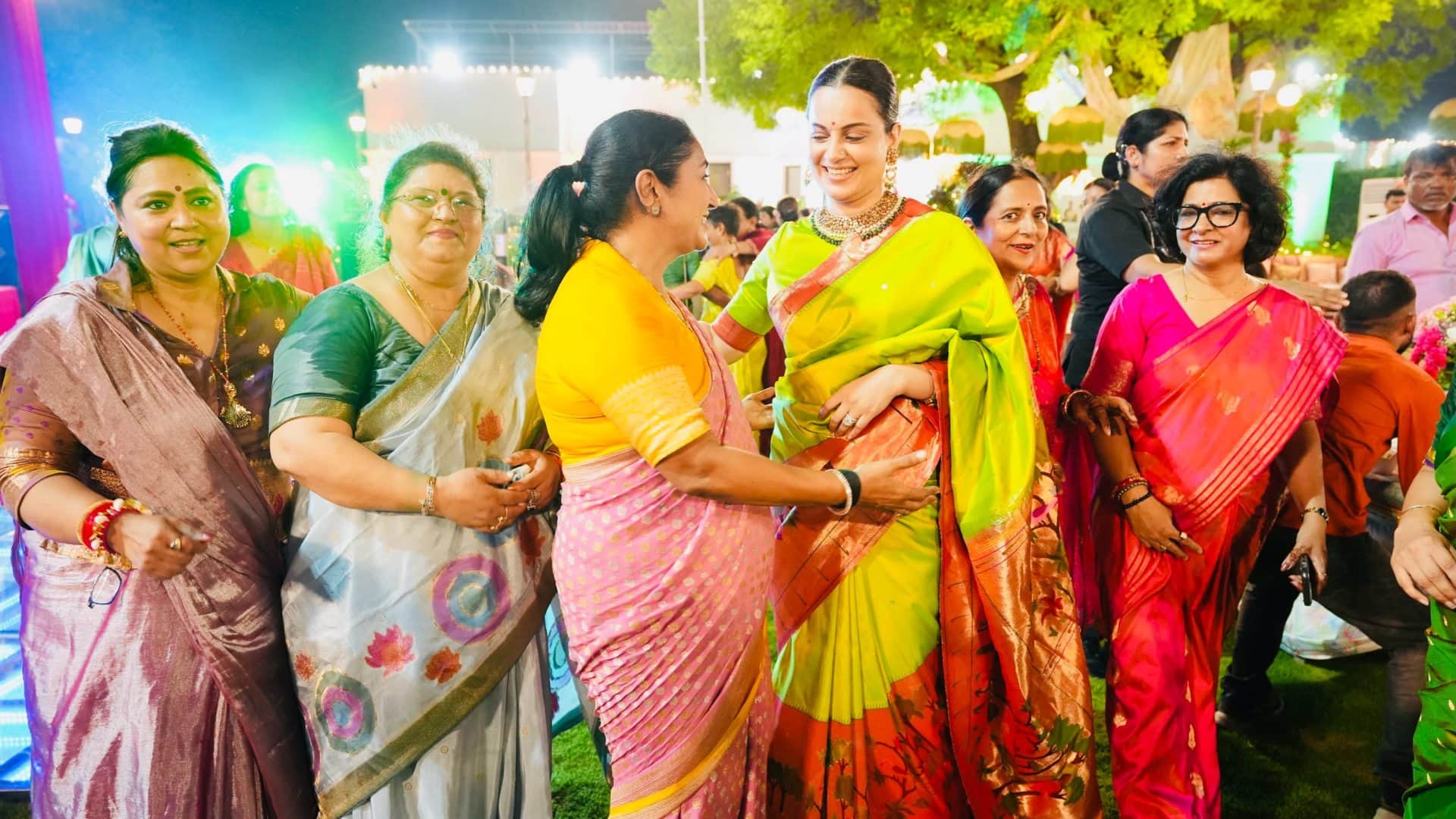 Kangana Ranaut Teej Look Green Saree At CM Rekha Gupta Teej Party