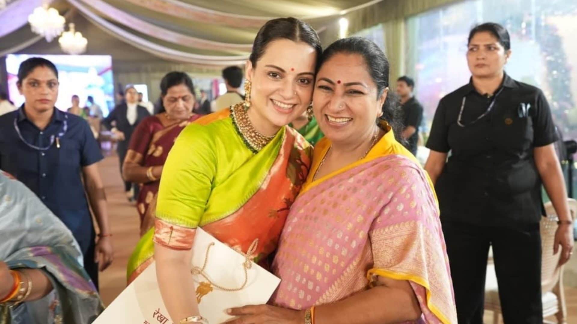 Kangana Ranaut Teej Look Green Saree At CM Rekha Gupta Teej Party