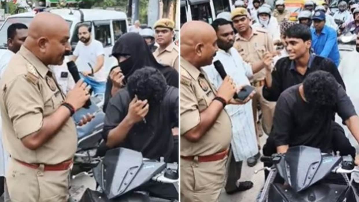 Varanasi Two students went out wearing burqas make prank reel police caught and seized bike