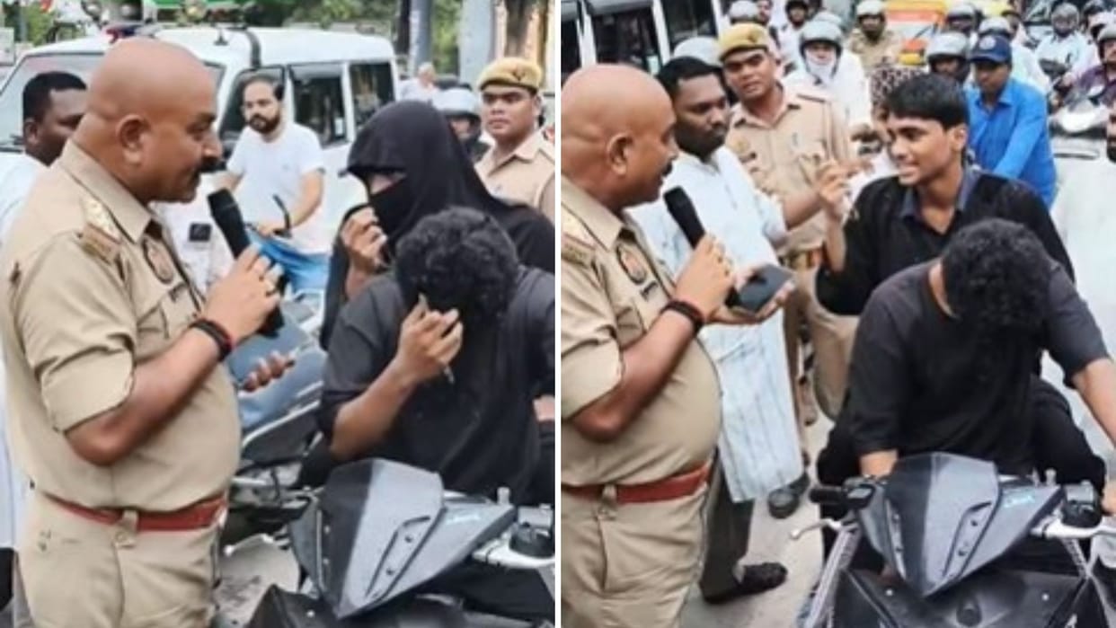 Varanasi Two students went out wearing burqas make prank reel police caught and seized bike