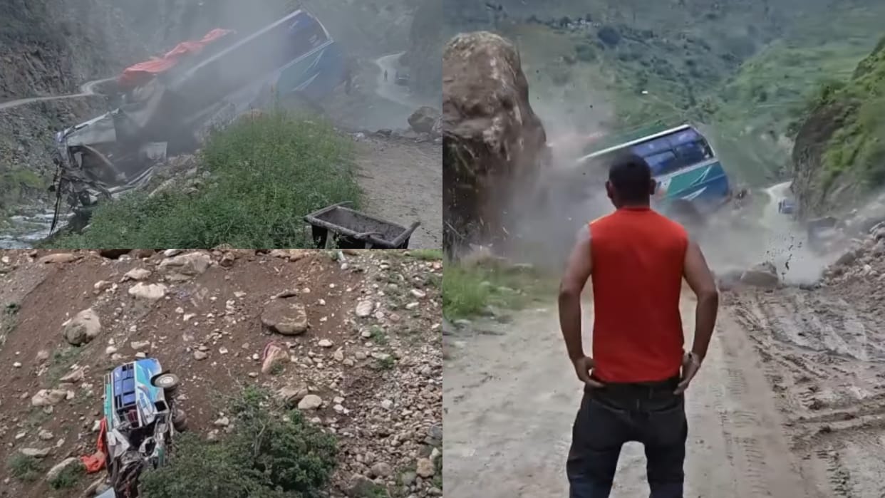 Massive Rock Falls From Mountain and Crashes Into Moving Bus Terrifying Video Goes Viral