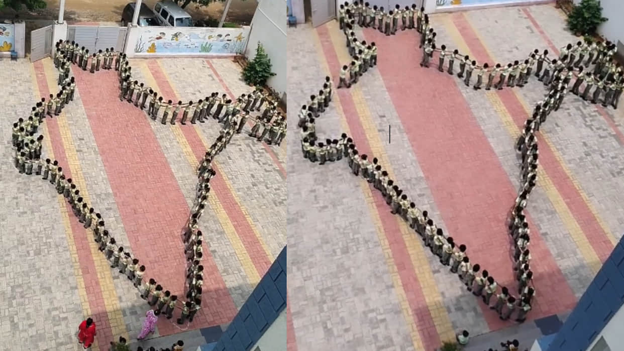 15th august independence day preparations little students came together for line made map of india viral video