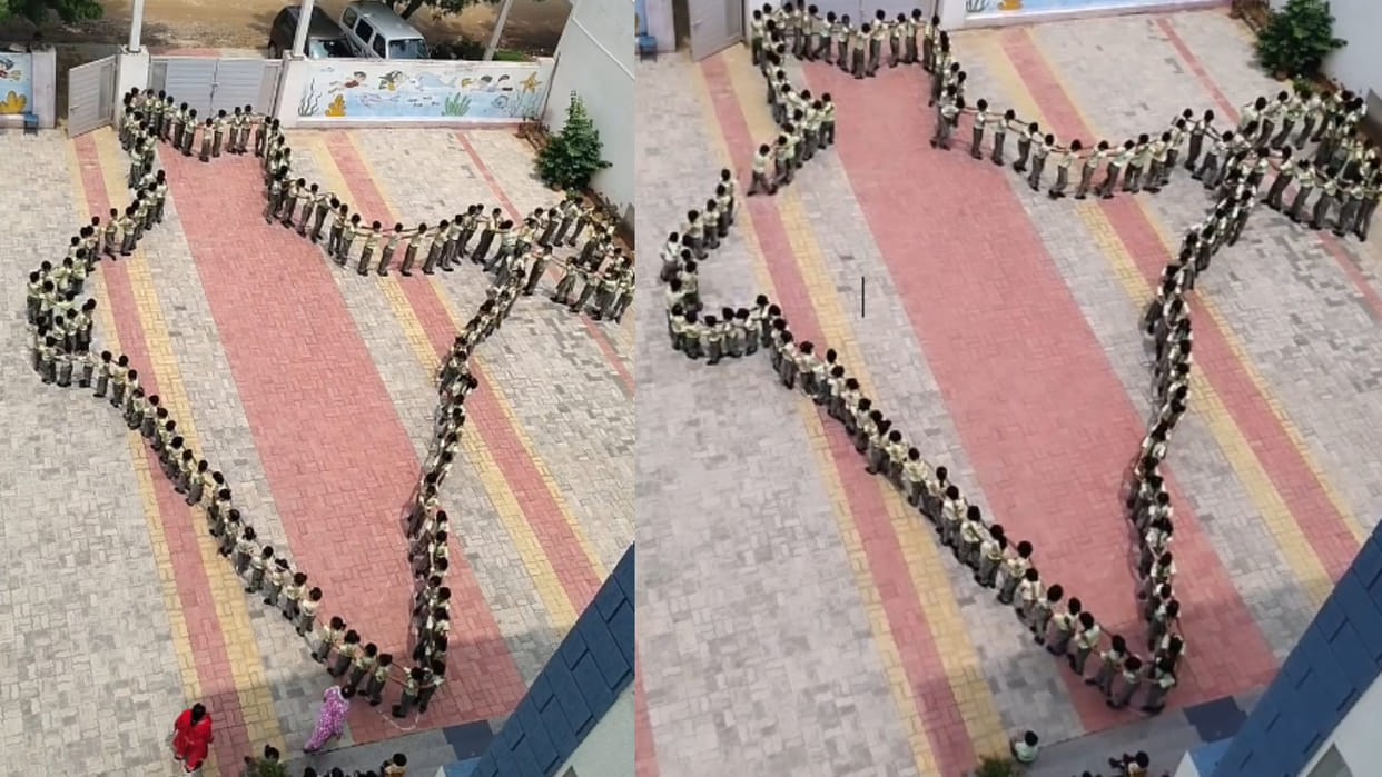 15th august independence day preparations little students came together for line made map of india viral video