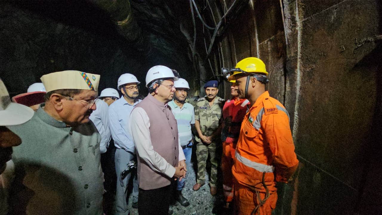 Chamoli Tunnel Landslide CM Dhami reaches On Ground Zero in tunnel meets the injured in hospital Photos