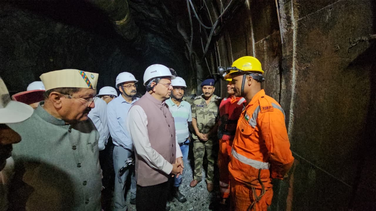 Chamoli Tunnel Landslide CM Dhami reaches On Ground Zero in tunnel meets the injured in hospital Photos