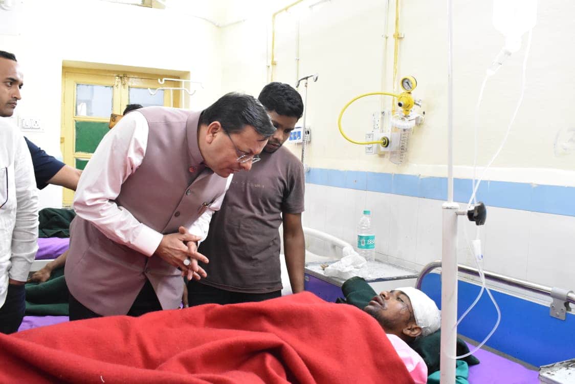 Chamoli Tunnel Landslide CM Dhami reaches On Ground Zero in tunnel meets the injured in hospital Photos