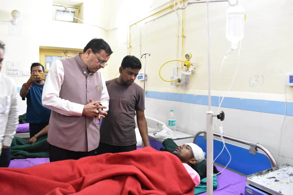 Chamoli Tunnel Landslide CM Dhami reaches On Ground Zero in tunnel meets the injured in hospital Photos