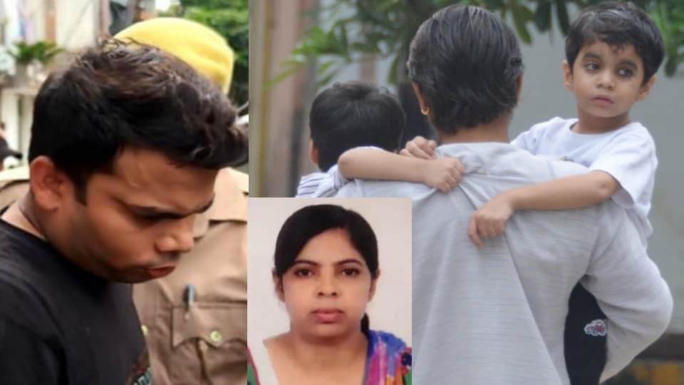 हिरासत में सिपाही टिंकू और दोनों बेटियों को ले जाता पड़ोसी। सरिता की फाइल फोटो।
