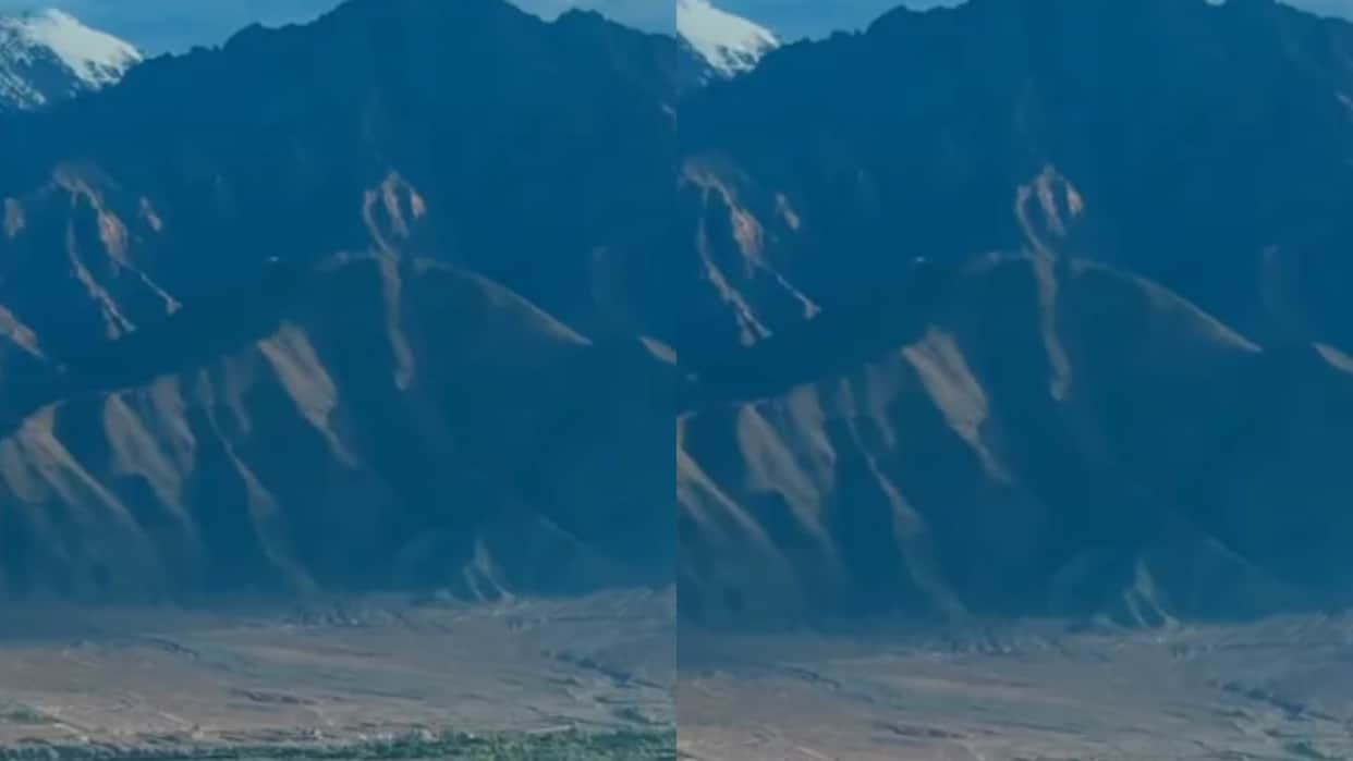 Hanuman Ji Gada Like Shape Appears on Mountain Near Leh Palace Viral Video Amazes Viewers
