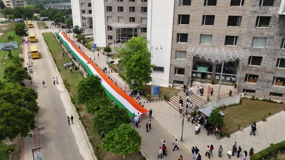 Grand Tricolour procession at CT University Jagraon 300 foot long Tricolour