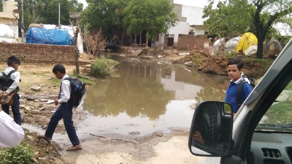 Waterlogging Blocks School Route Over 100 Students Unable to Attend Classes
