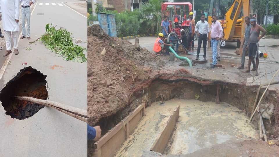 Roads Collapse Again in Agra: Deep Craters Open Up in Kamla Nagar and Foundry Nagar After Rain
