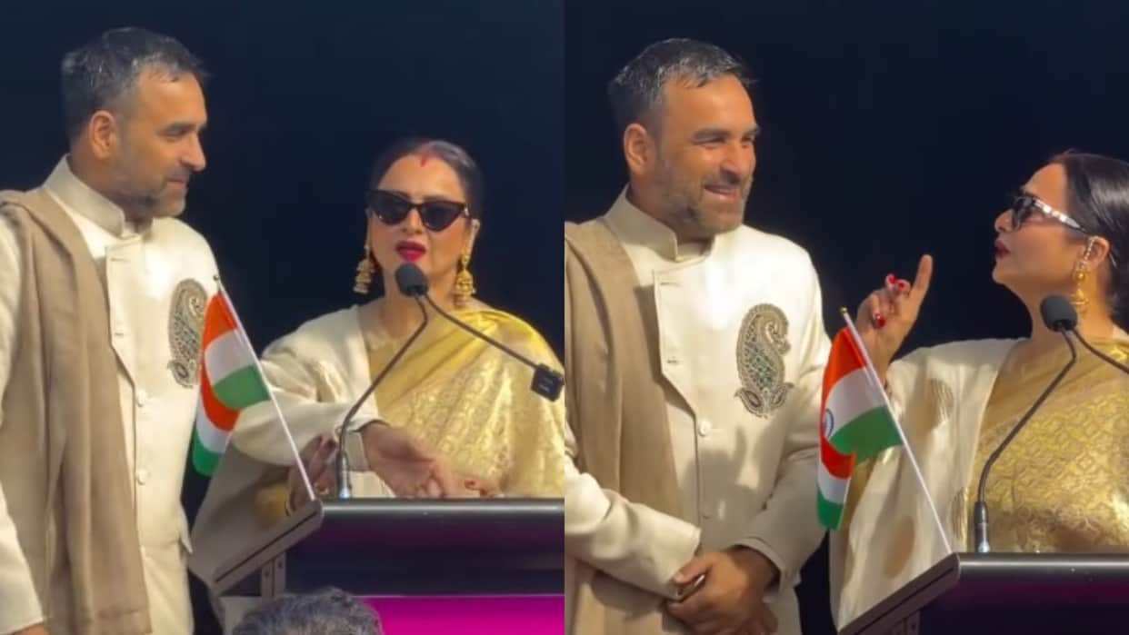 Rekha gives Mirzapur Star Pankaj Tripathi English lessons on stage at IFFM 2026 Melbourne Video Viral