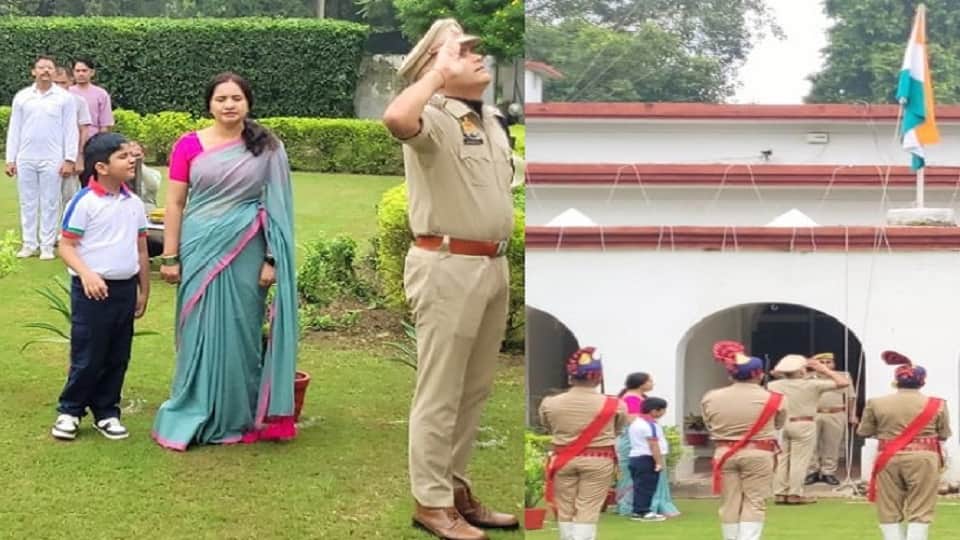 Flag hoisting at Aligarh SSP camp office