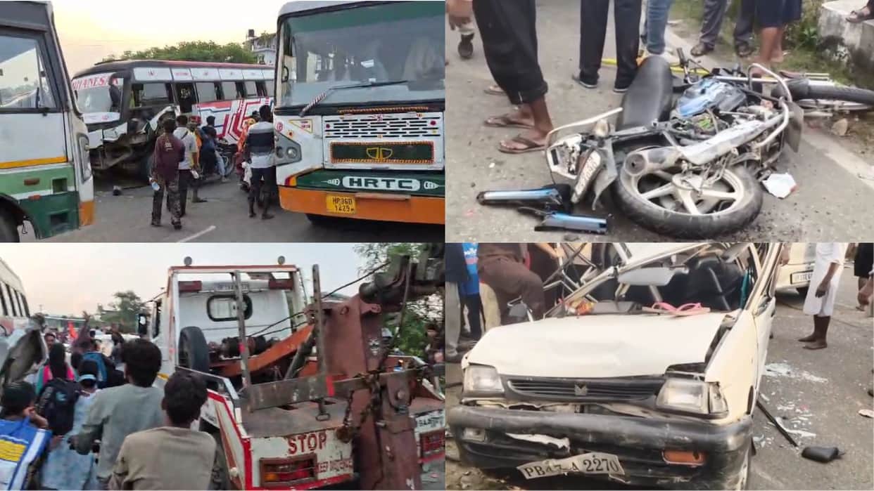 Speeding bus rams into multiple vehicles in Una motorcyclist killed in horrific accident cars mangled in Himac