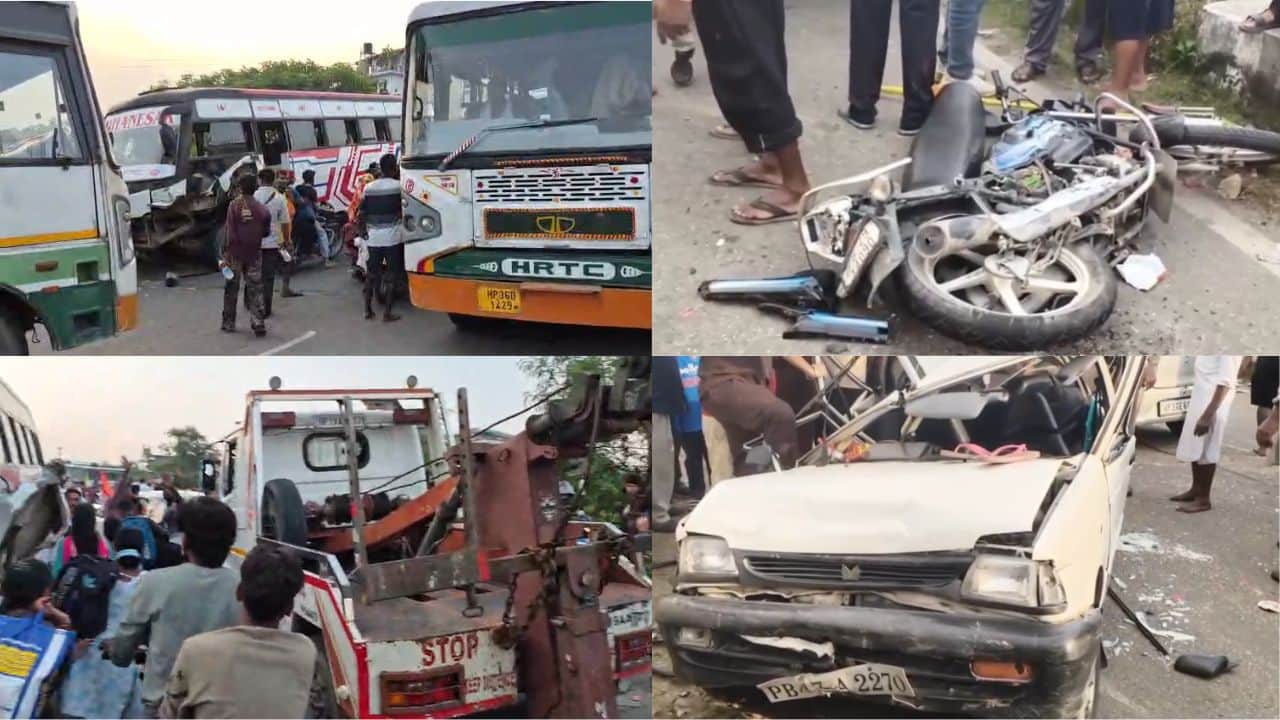बस ने कई वाहनों को मारी टक्कर