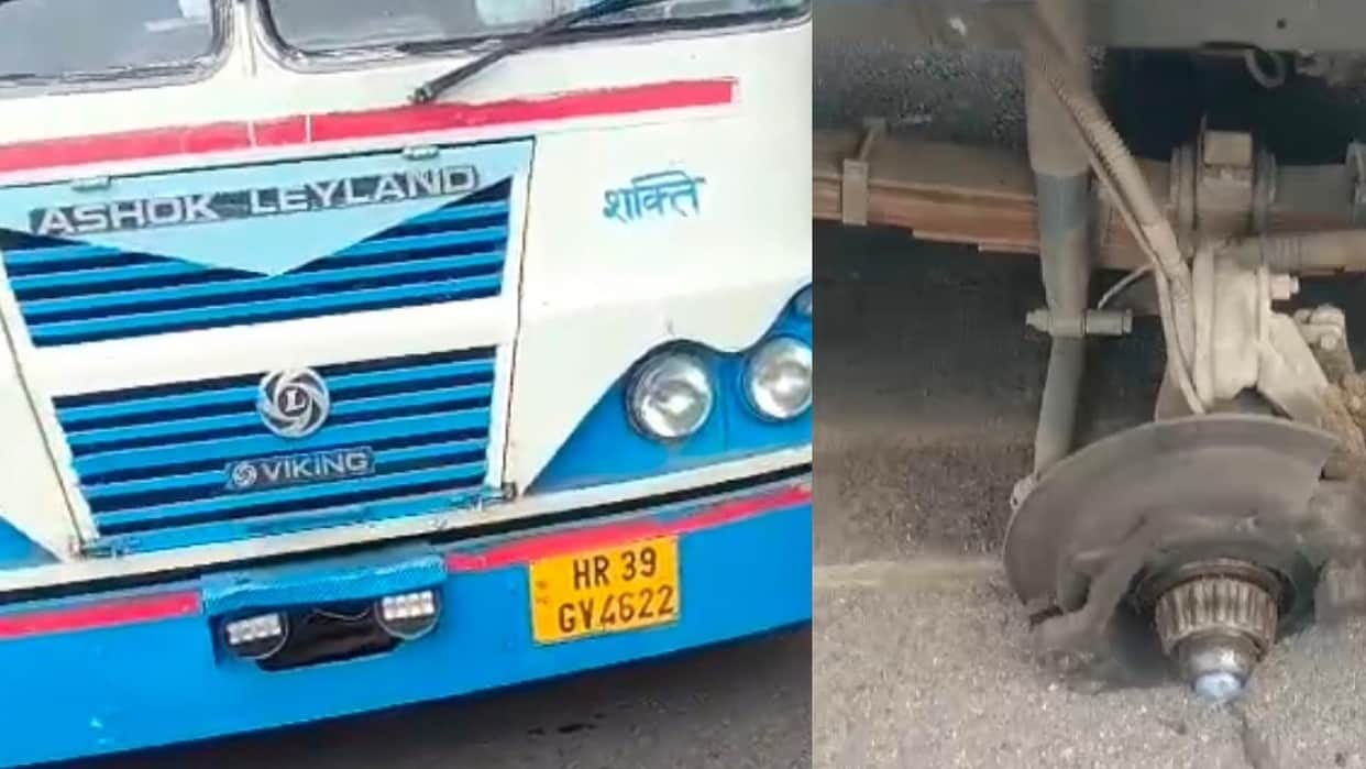 Haryana Roadways Tire comes off bus traveling from Hisar to Suratgarh via Bagla 50-60 passengers were on board