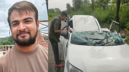 यश की फाइल फोटो और क्षतिग्रस्त कार।