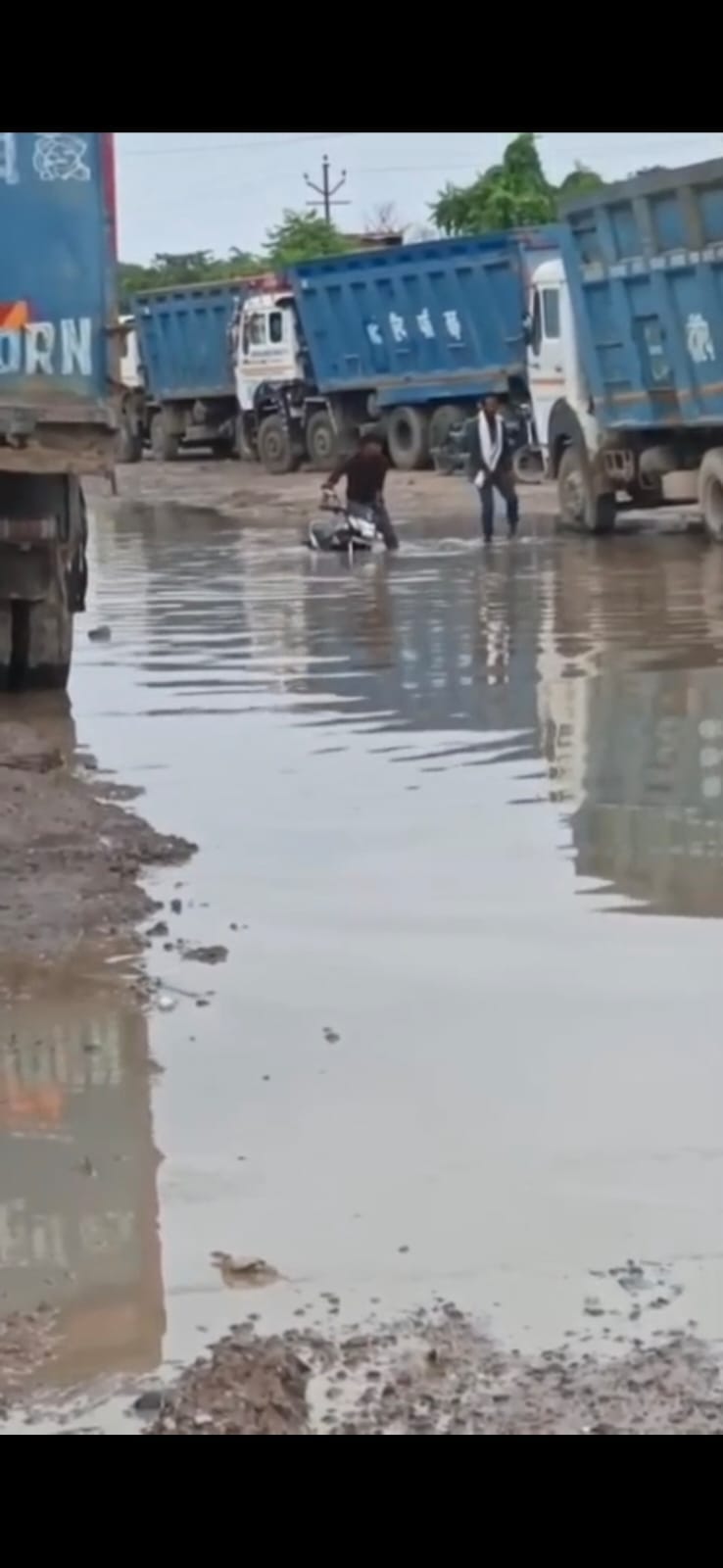 Morang Mandi Turns Into Pond, Biker Falls into Waterlogged Road