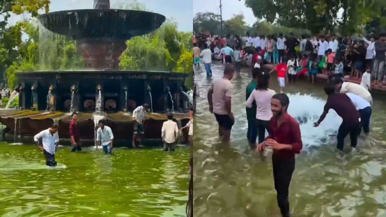 India Gate Fountain Turns Into a Swimming Pool Despite Warning Sign Viral Video Sparks Civic Sense Debate