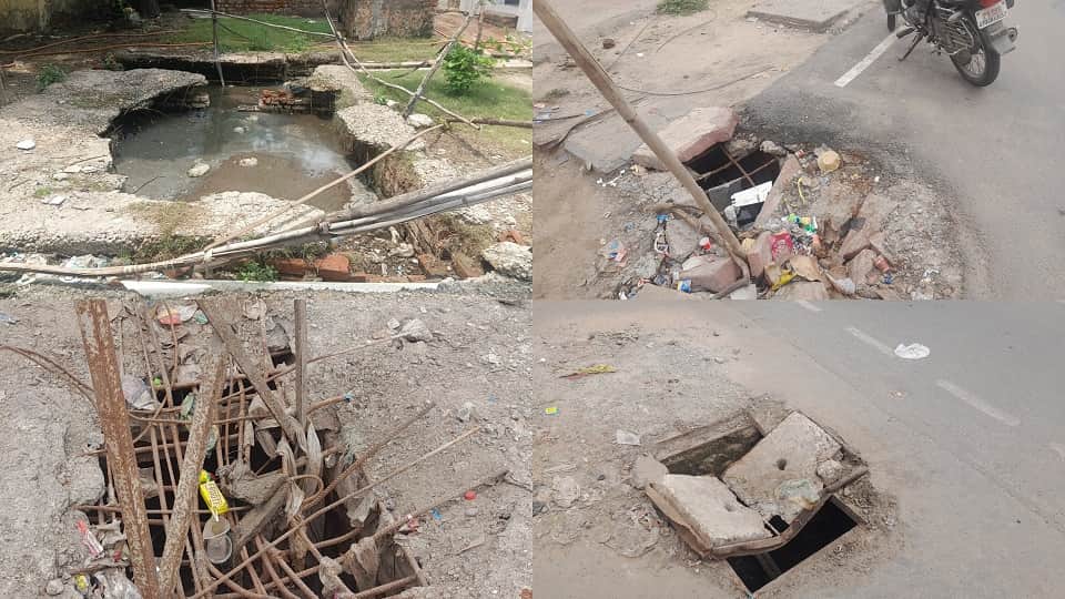 Agra Cantonment’s Civic Neglect: Open Manholes, 14-Foot Sewer Pit and Pothole-Ridden Roads Put Public at Risk