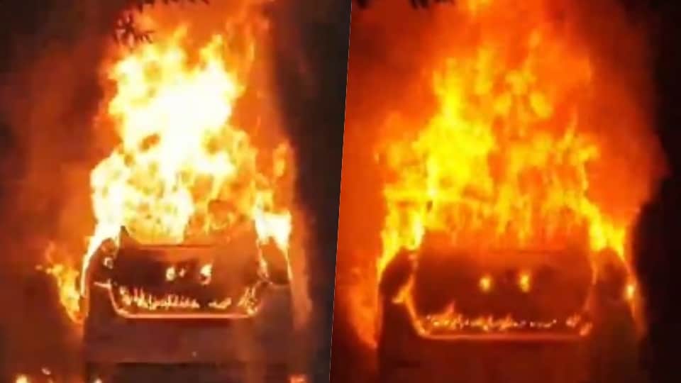 Car catches fire while moving in Noida's Sector 39