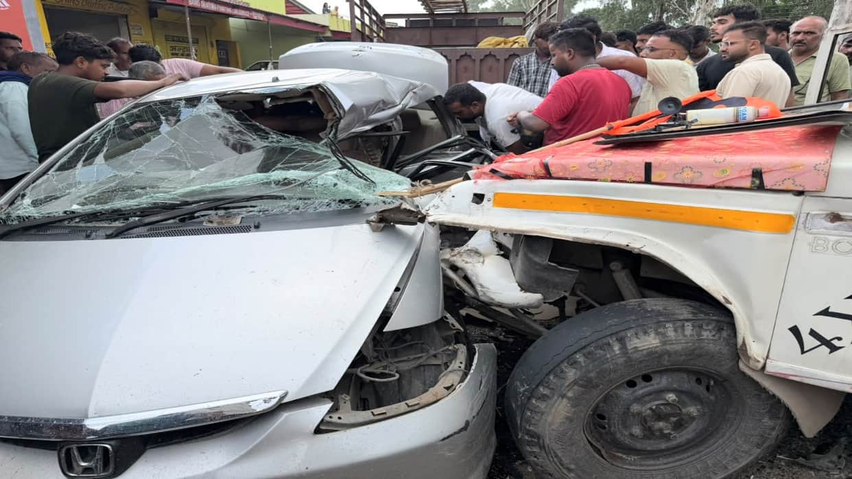 Car and pickup collide near Baduhi; five pilgrims injured.