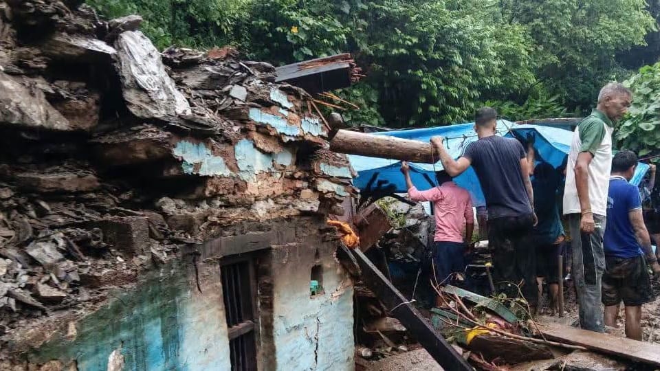 House collapses due to debris slide Landslide In Kotdwar Elderly woman and two-year-old child buried alive