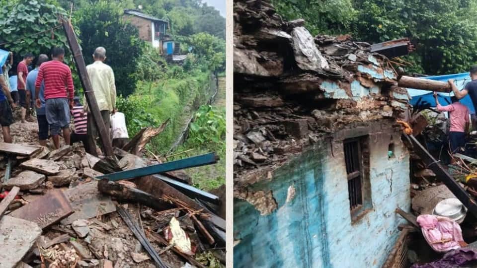 House collapses due to debris slide Landslide In Kotdwar Elderly woman and two-year-old child buried alive
