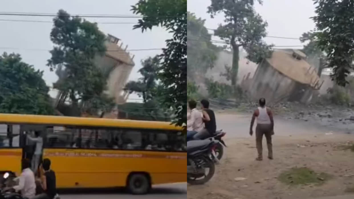 Water tank suddenly collapses with a crash shocking video goes viral on internet