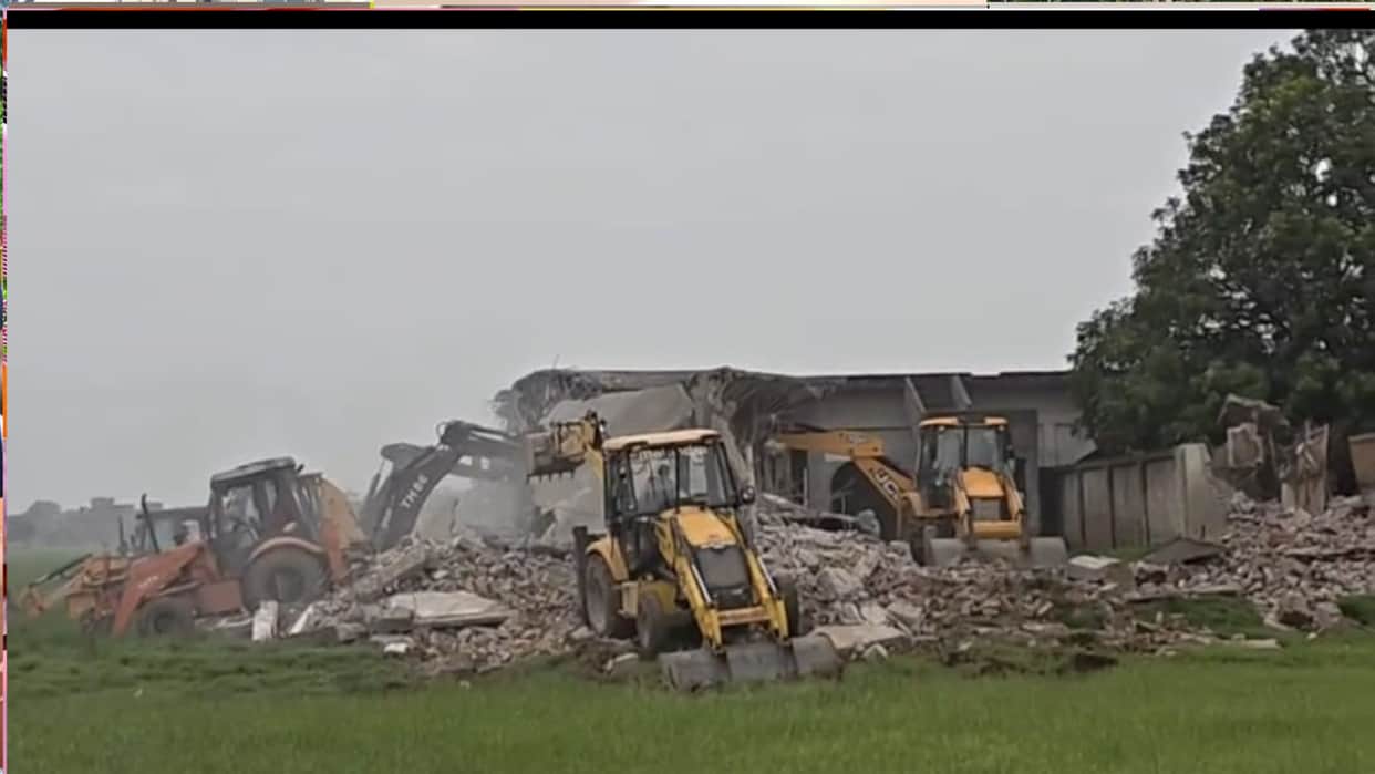An illegal madrasa built on government land in Siddharthnagar was demolished using a bulldozer.