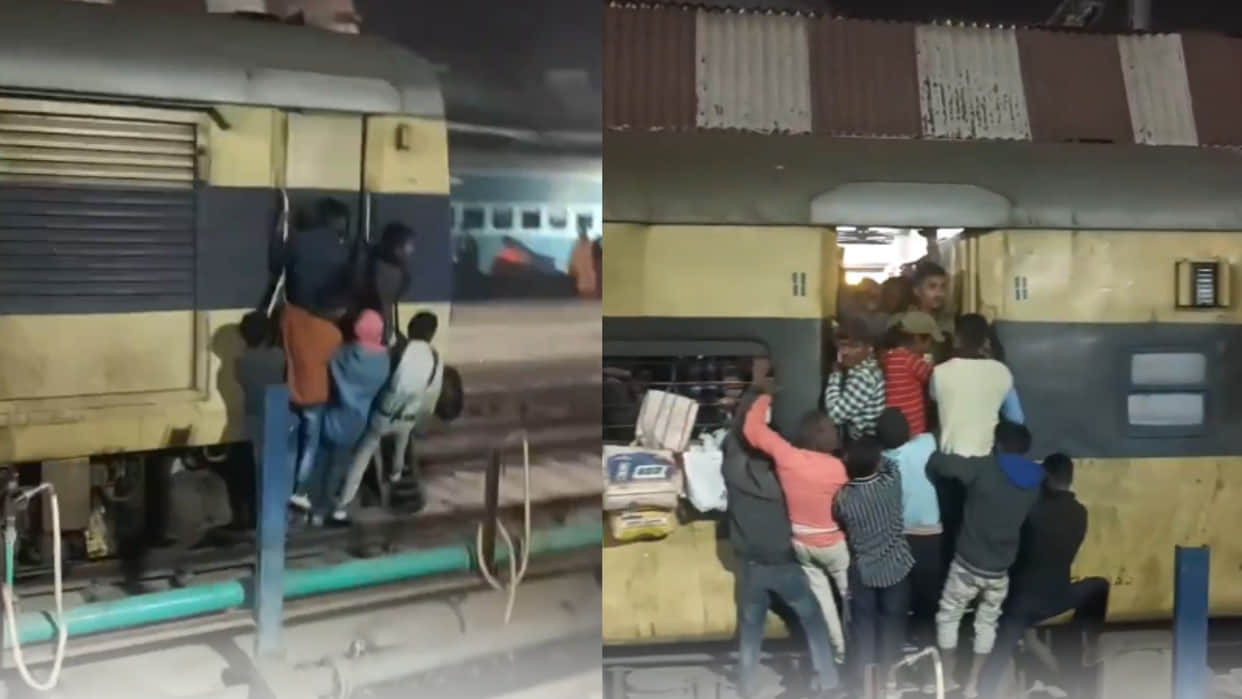 Bihar Viral Video: बिहार खtrain overcrowded passengers hanging from doors railway react after video goes viral