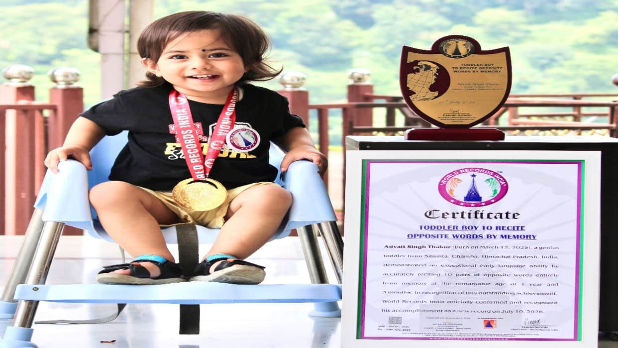 15month old child sets record for reciting antonyms; World Records India registers the achievement.