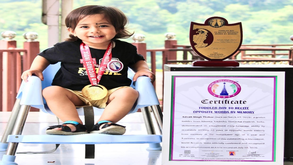 15month old child sets record for reciting antonyms; World Records India registers the achievement.