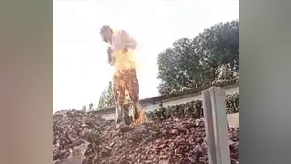 UP farmer sets himself on fire Officials remained mere spectators while a sub-inspector kept recording a video