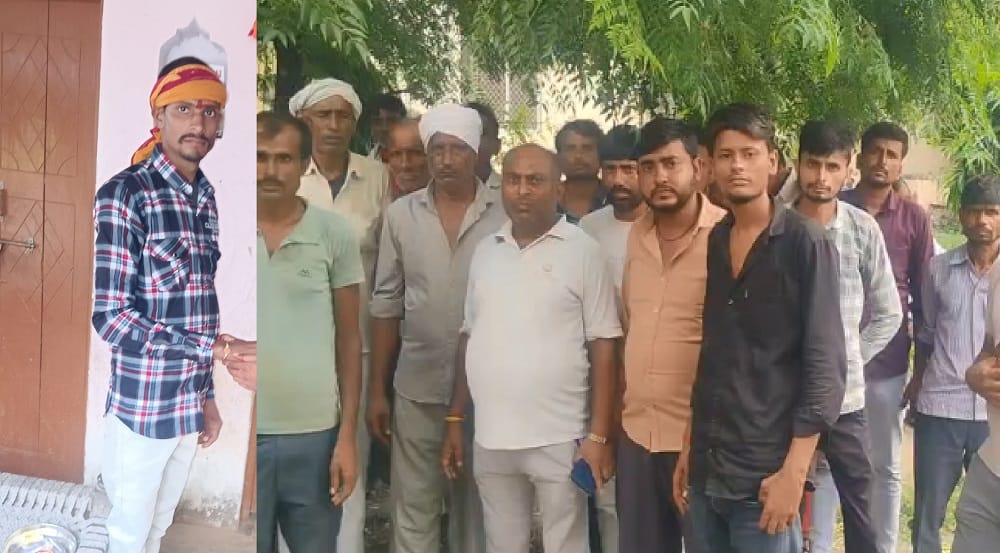 मृतक की फाइल फोटो और पोस्टमार्टम हाउस में परिजन