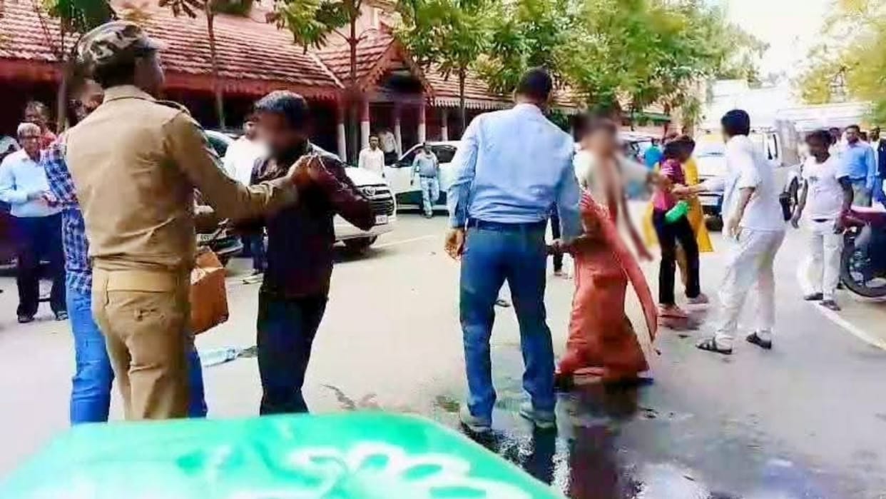 Uproar at jaunpur Collectorate over land encroachment three members of family attempt self-immolation