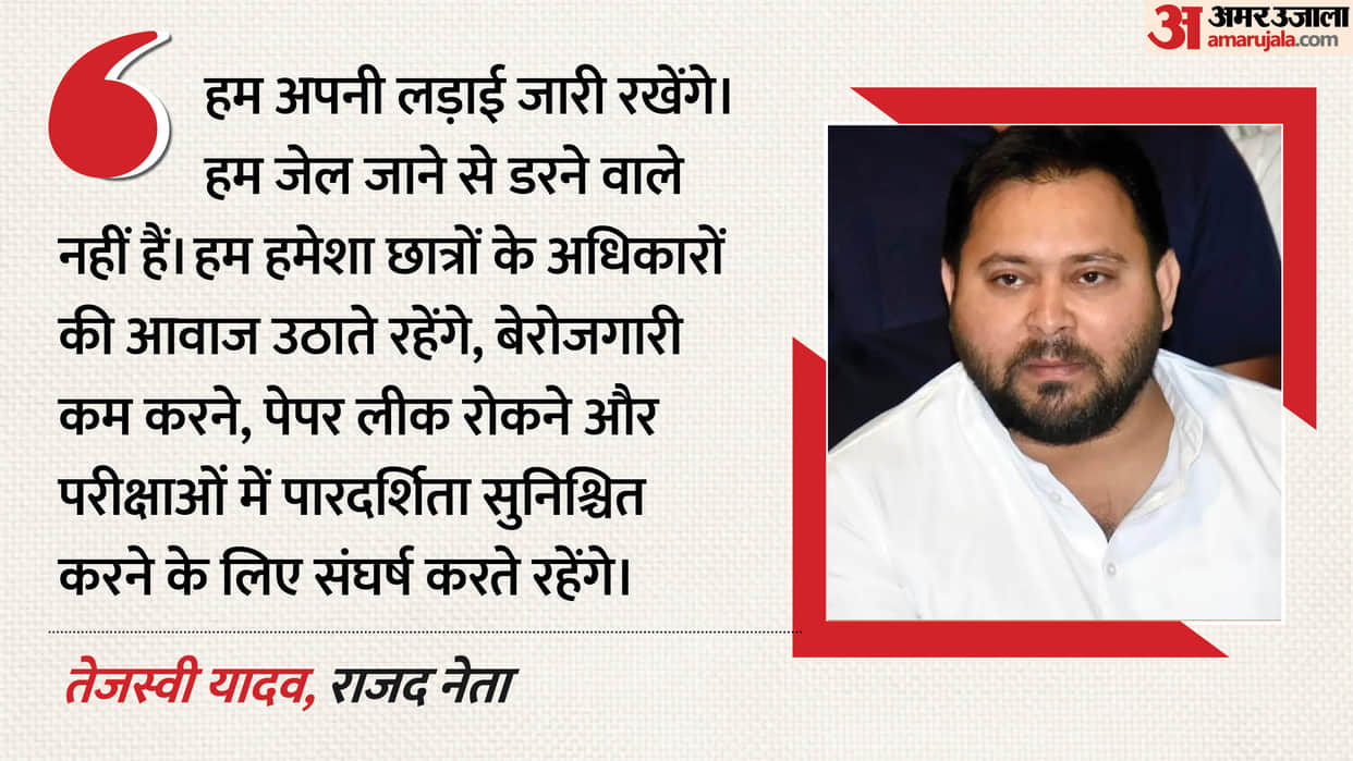tejashwi yadav detained patna raj bhavan march water cannon bihar paper leak student protest