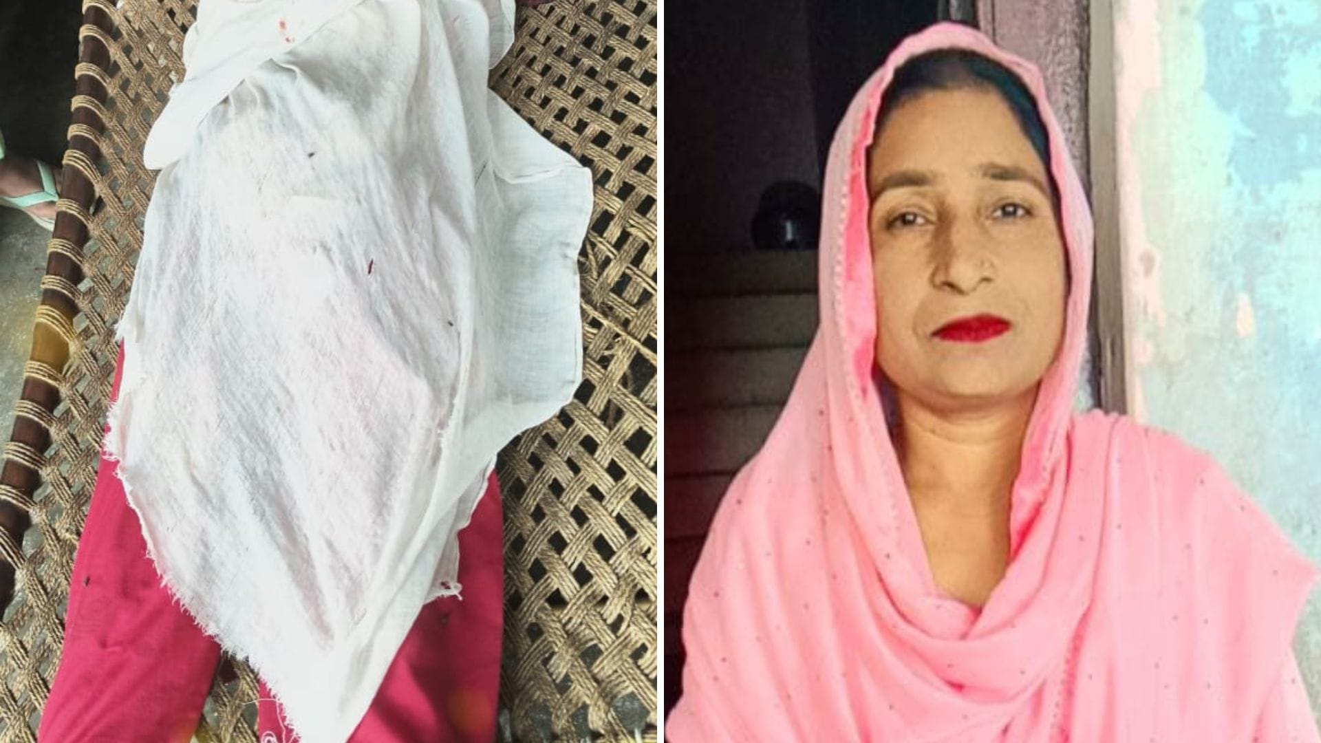 अकबरी की फाइल फोटो और खाट पर पड़ी लाश।