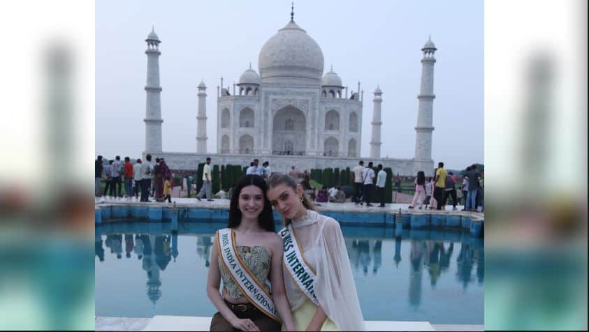 Miss International Catalina and Miss India Rush Sindhu Admire the Taj Mahal in Agra