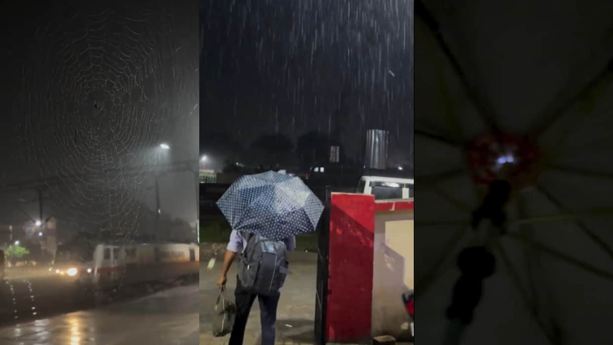 Man gets sparks umbrella on railway track explains physics of how electric current viral video